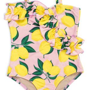 Lemon Print One Piece Ruffle Swimsuit
